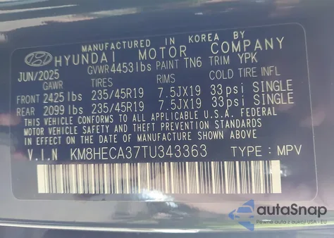 2026 Hyundai Kona Limited из США, поврежденный, VIN KM8HECA37TU343363